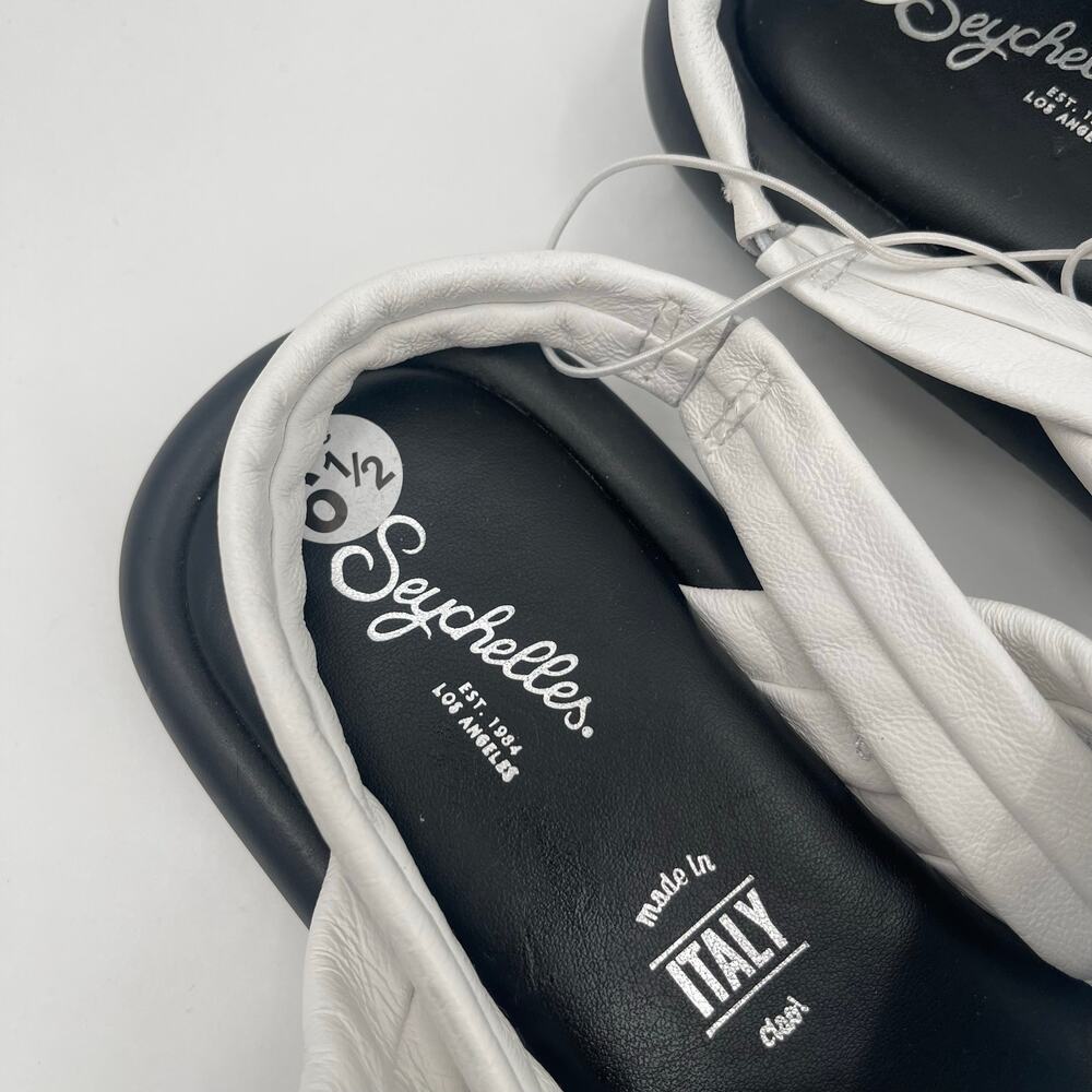 SEYCHELLES Sandals Size 6.5 White Leather Strappy Flats Punchline Slingback NEW - Picture 2 of 15